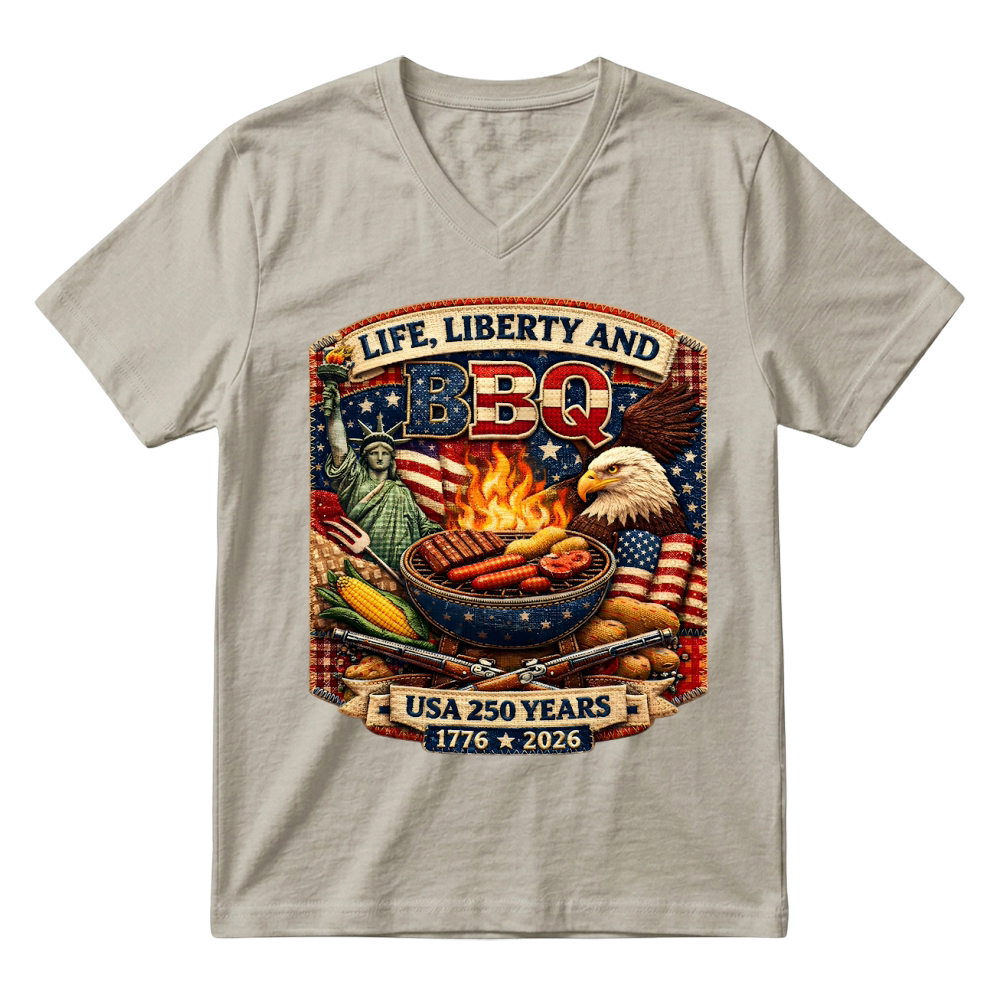 Product Patriotic 250 Years BBQ Liberty USA 1776 2026 V-Neck T-shirt
