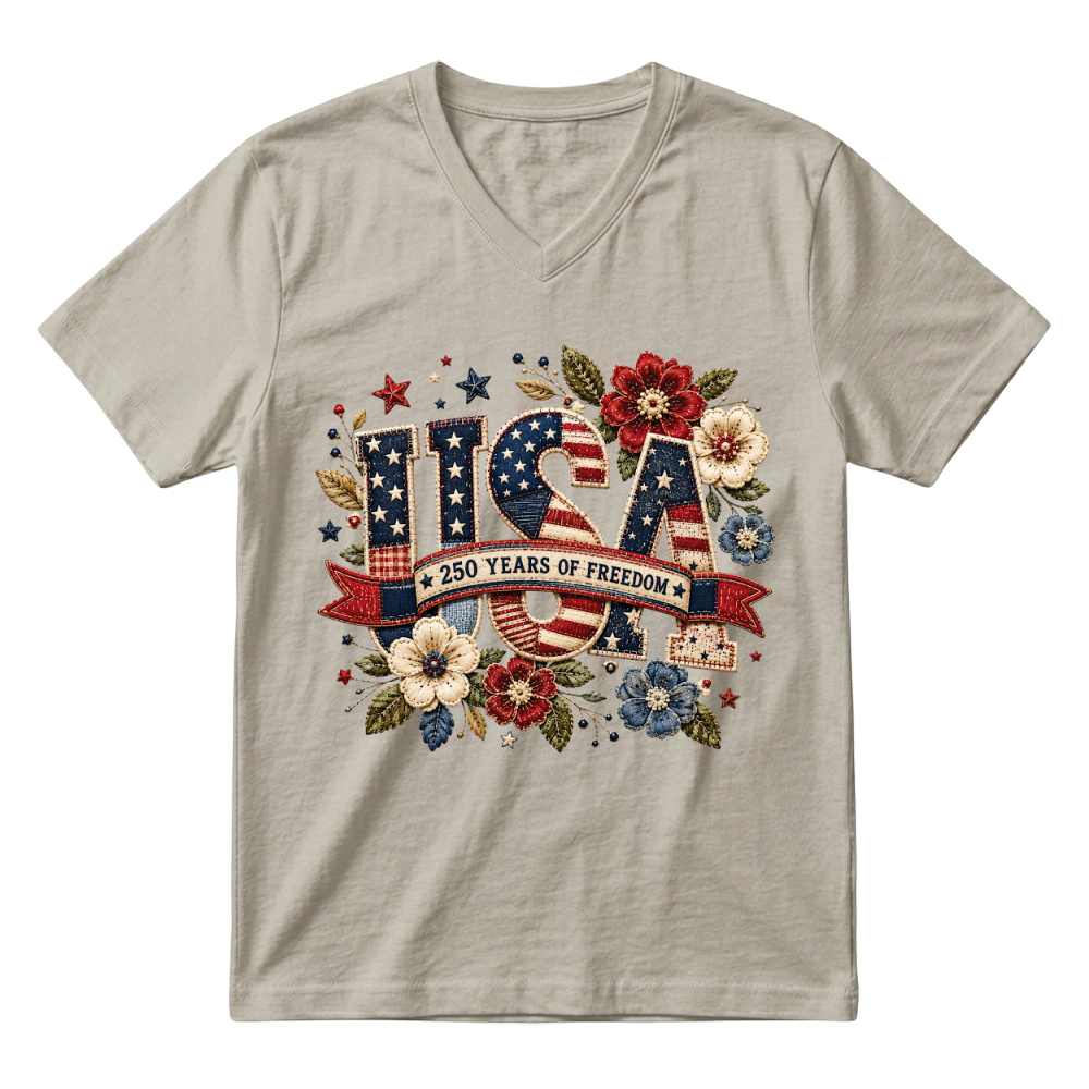 Product Patchwork USA 250 Years Floral V-Neck T-shirt