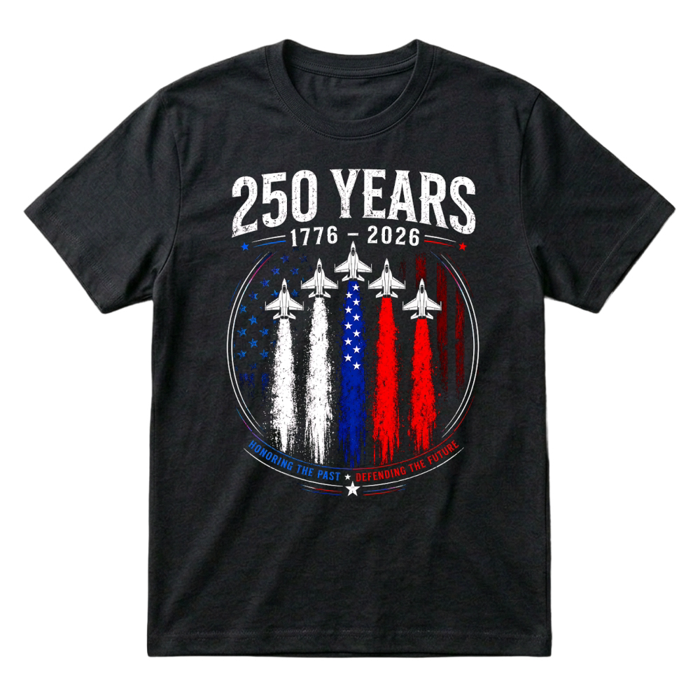 Product 250 Years 1776 2026 Jet Air 4th of July Patriotic T-Shirt