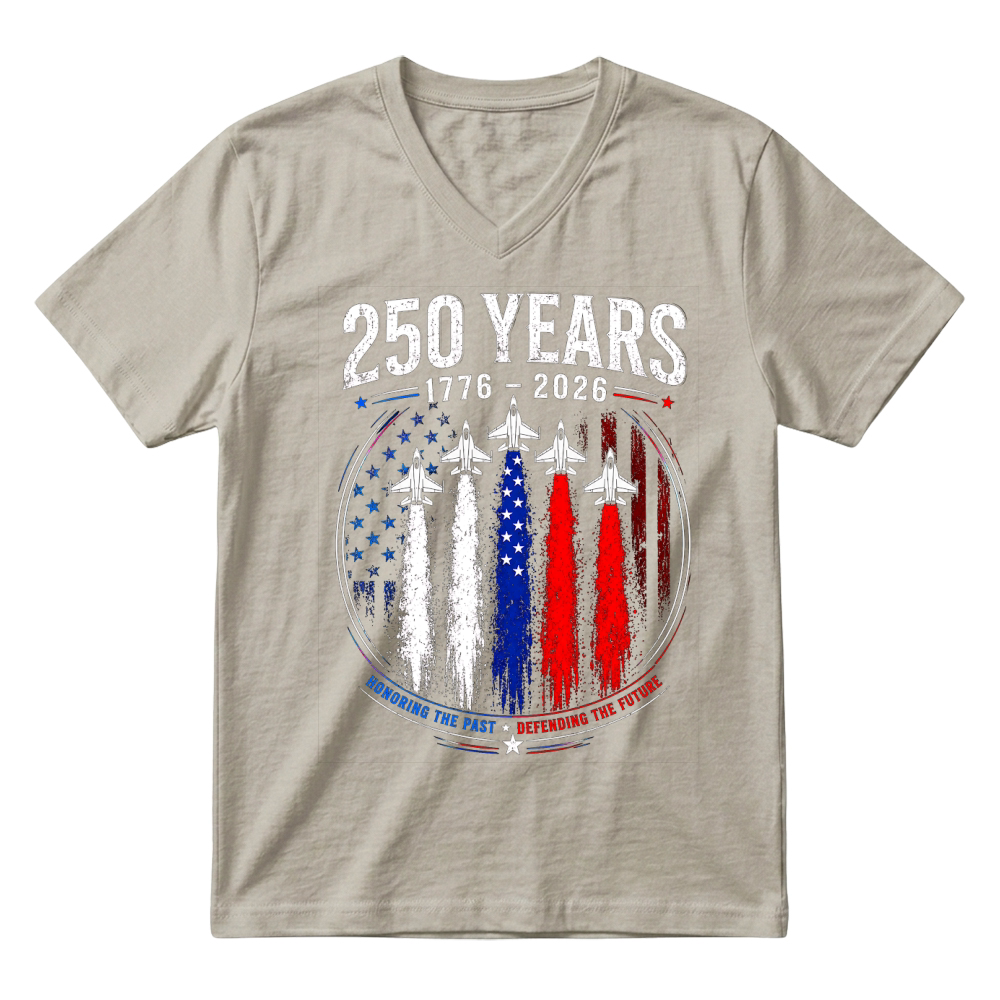 Product 250 Years 1776 2026 Jet Air 4th of July Patriotic V-Neck T-shirt