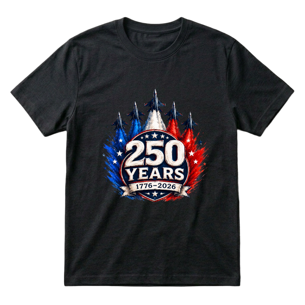 Product 250 Years 1776 2026 Jet Air 4th of July Patriotic T-Shirt