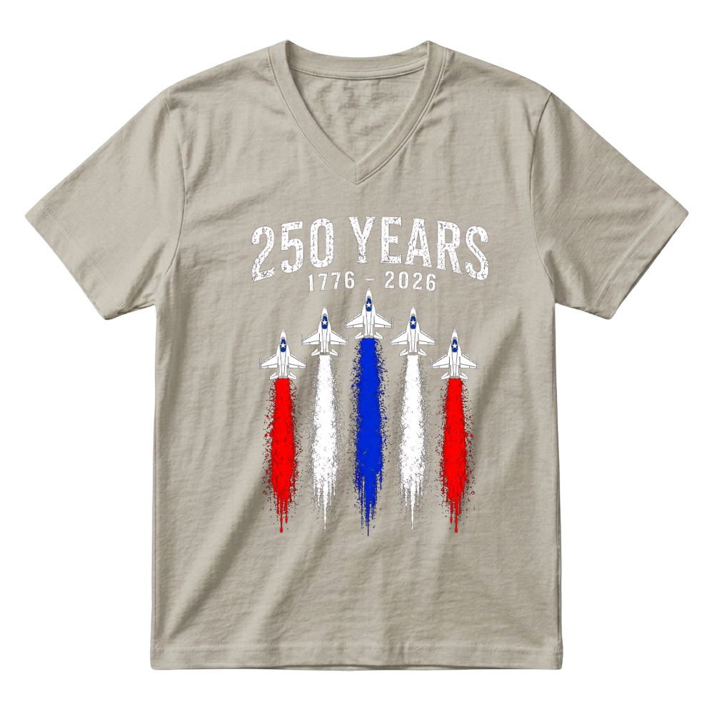 Product 250 Years 1776 2026 Jet Air 4th of July Patriotic V-Neck T-shirt