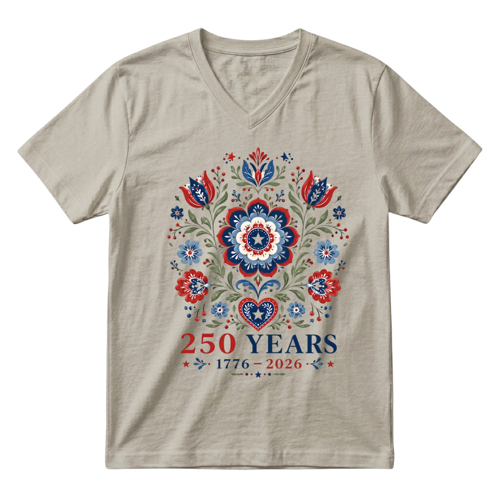 Product USA 250 Years 4th of July 1776 2026 Flowers V-Neck T-shirt