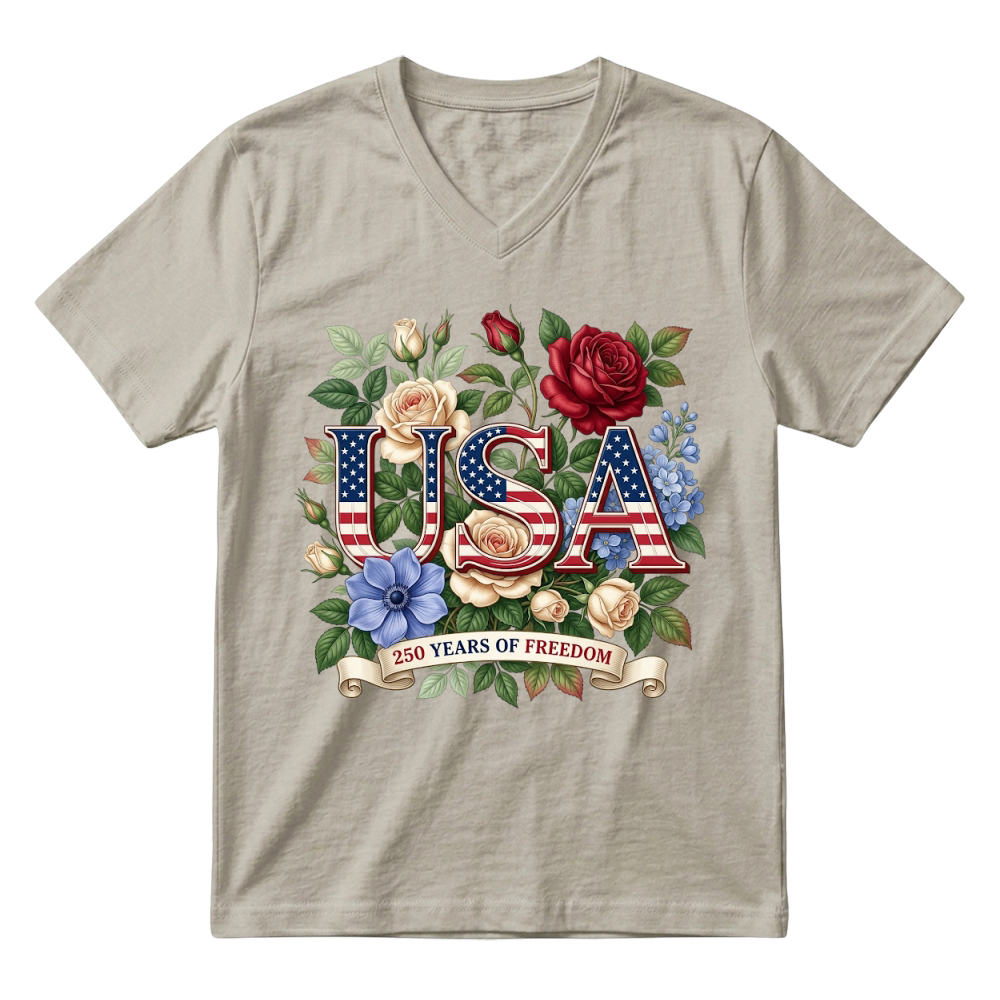 Product USA 250 Years Of Freedom Patriotic Roses V-Neck T-shirt