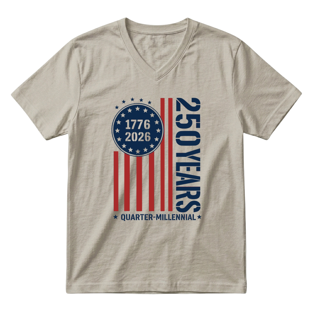 Product Quarter Millennial 250 Years America 1776 2026 V-Neck T-shirt