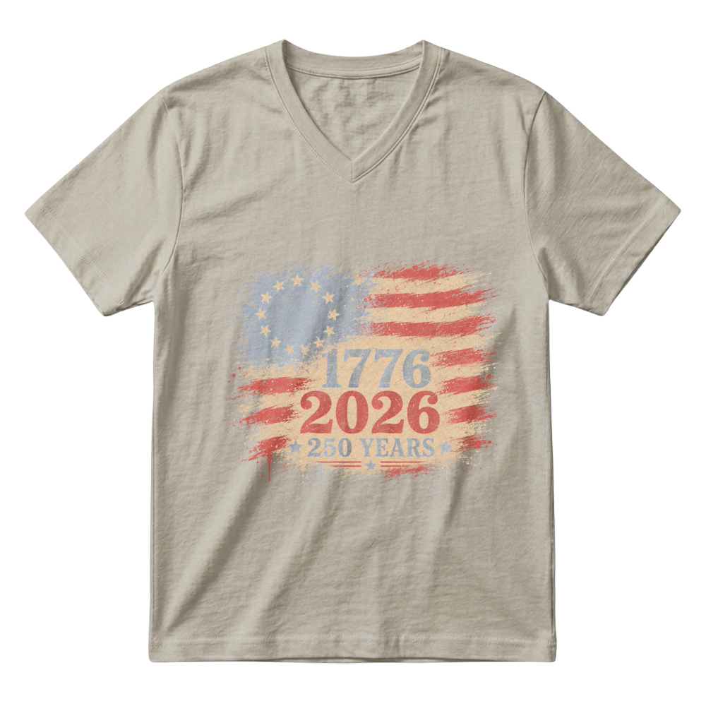 Product 250 Years Eagle 1776 2026 Flag Retro V-Neck T-shirt