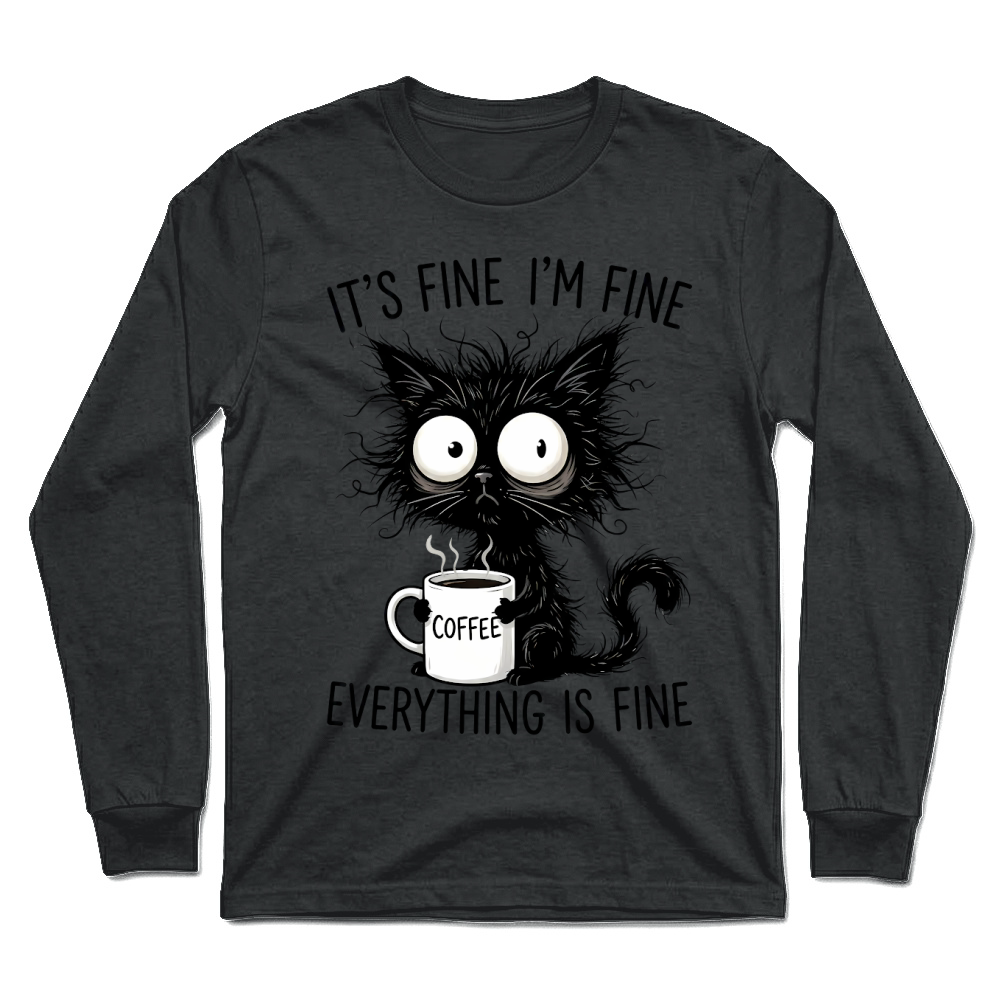 Product It's Fine Funny Coffee Cat Unisex Longsleeve