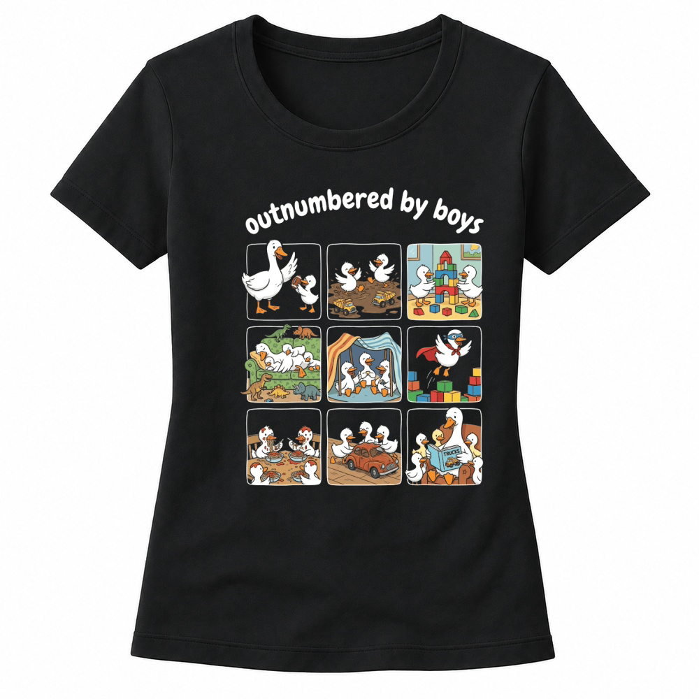 Product Outnumbered by Boys Duck Funny Mom Women's T-shirts