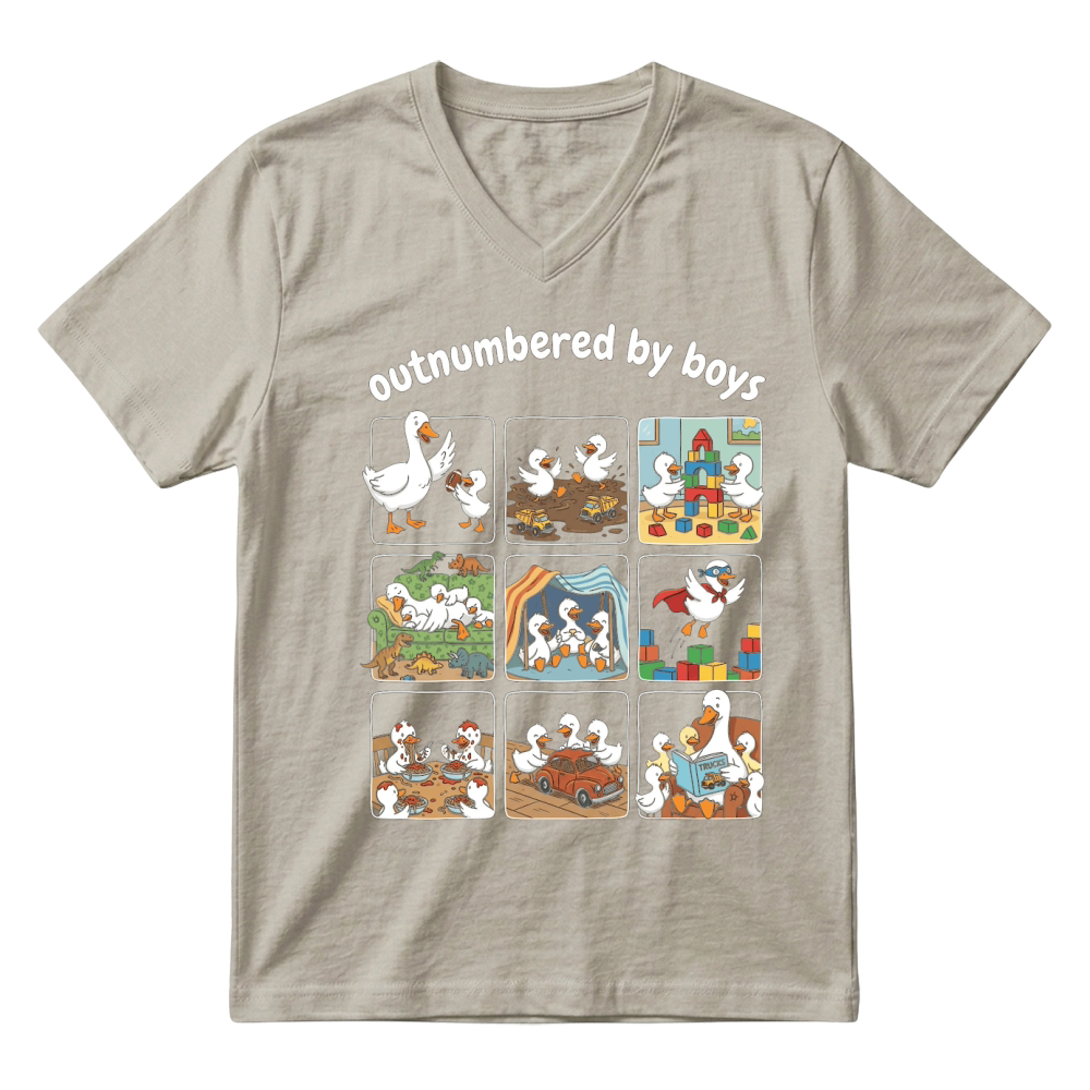 Product Outnumbered by Boys Duck Funny Mom V-Neck T-shirt