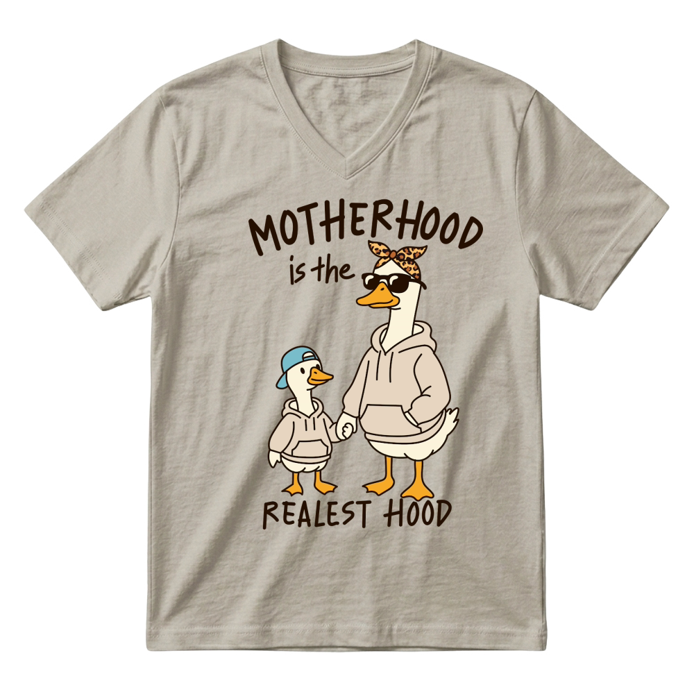 Product Motherhood is the realest hood Funny Mama Goose Mother's Day V-Neck T-shirt