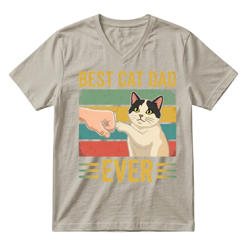 Product Best Cat Dad Ever Funny Cat Lover Retro V-Neck T-shirt