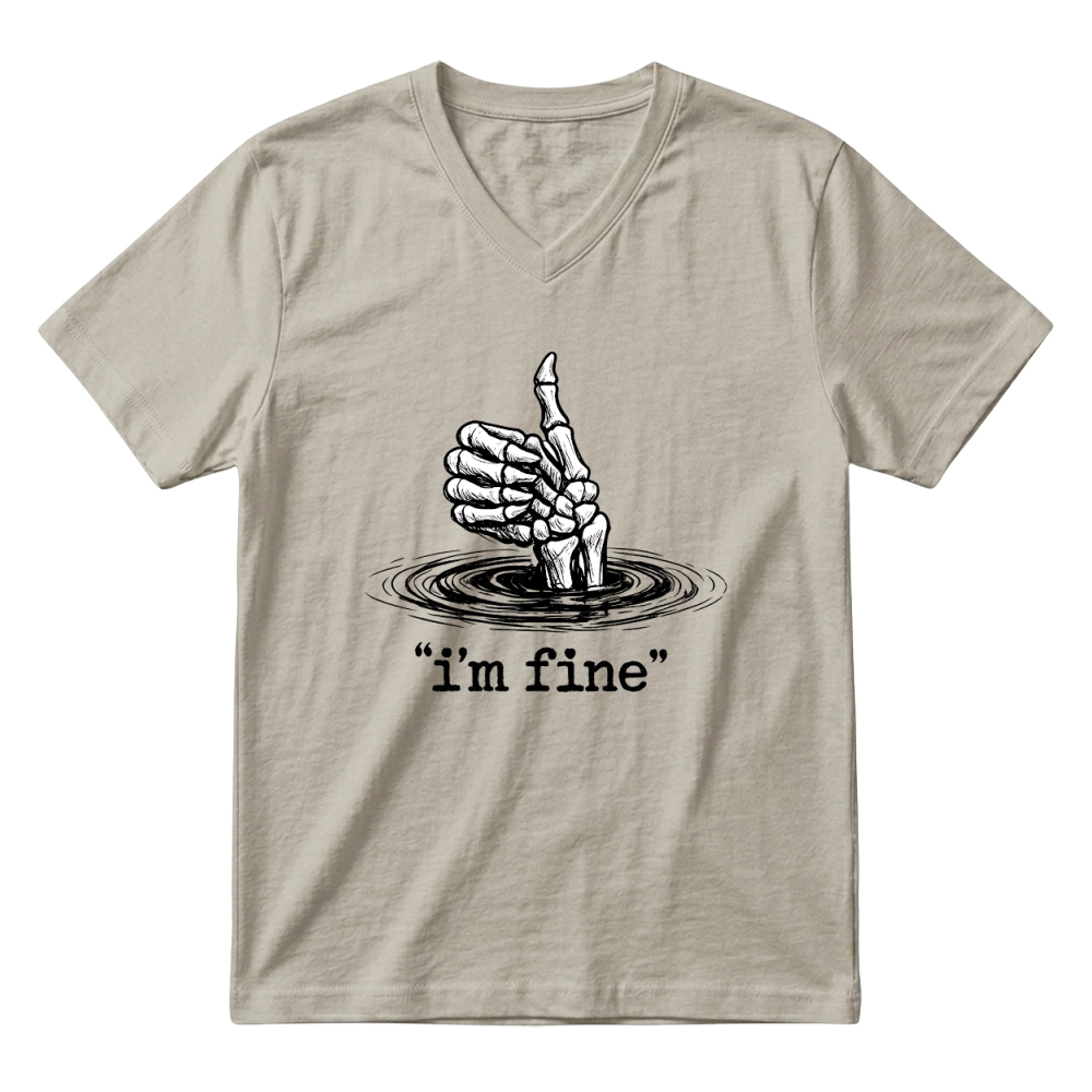 Product I’m Fine Funny Skeleton Hand Thumbs Up V-Neck T-shirt