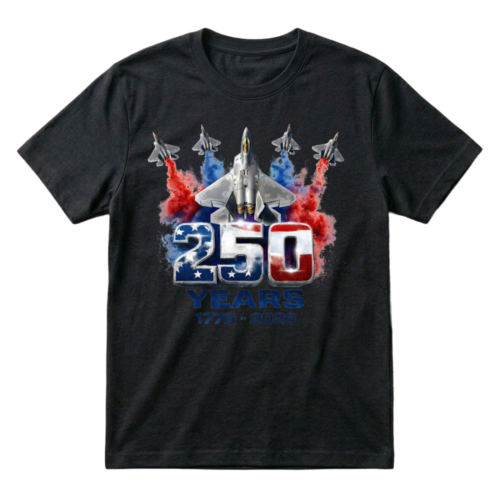 Product 4th of July Fighter Jet 250 Years 1776 2026 T-Shirt