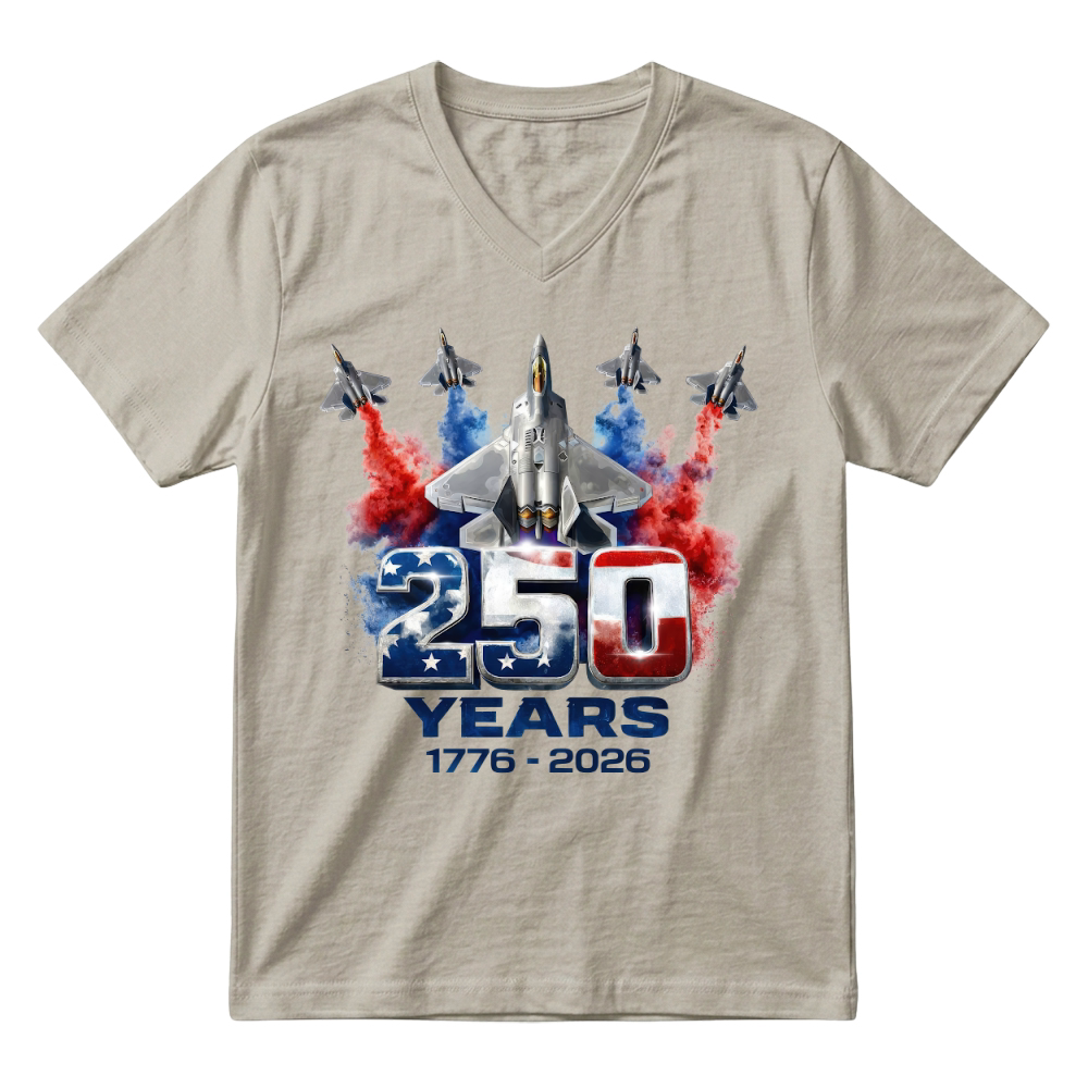 Product 4th of July Fighter Jet 250 Years 1776 2026 V-Neck T-shirt