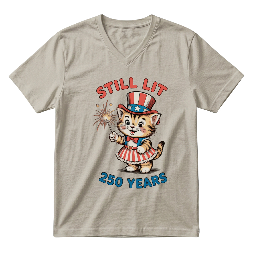 Product Still Lit 250 Years Patriotic Cat V-Neck T-shirt
