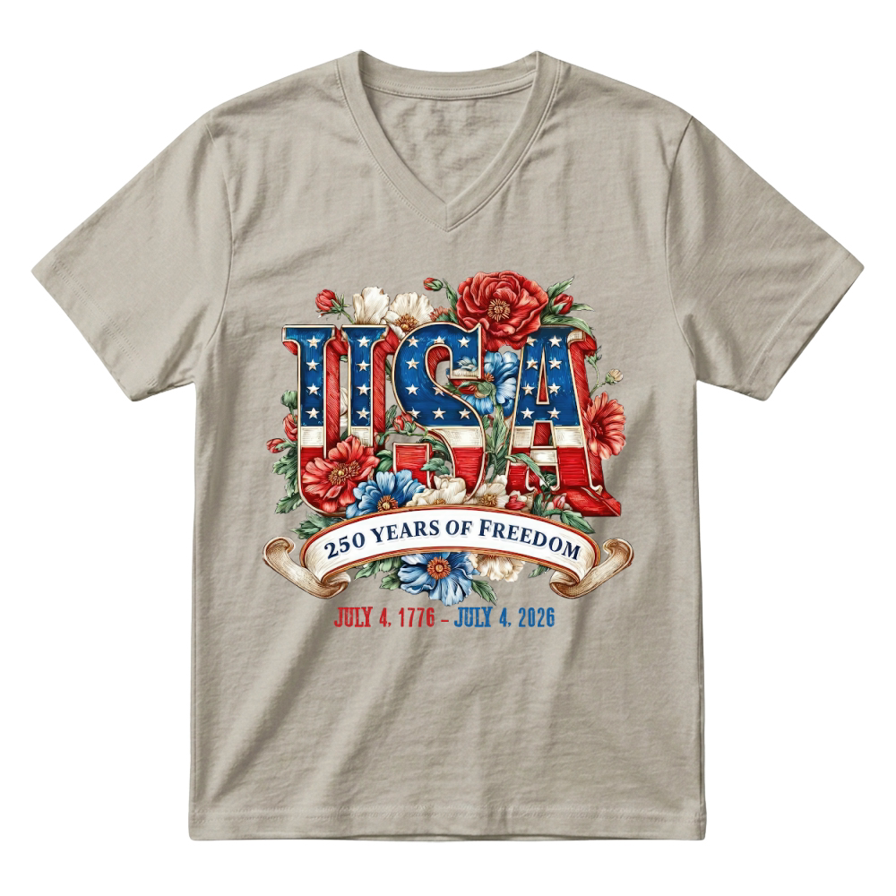 Product USA 250 Years Of Freedom Freedom 1776 2026 V-Neck T-shirt
