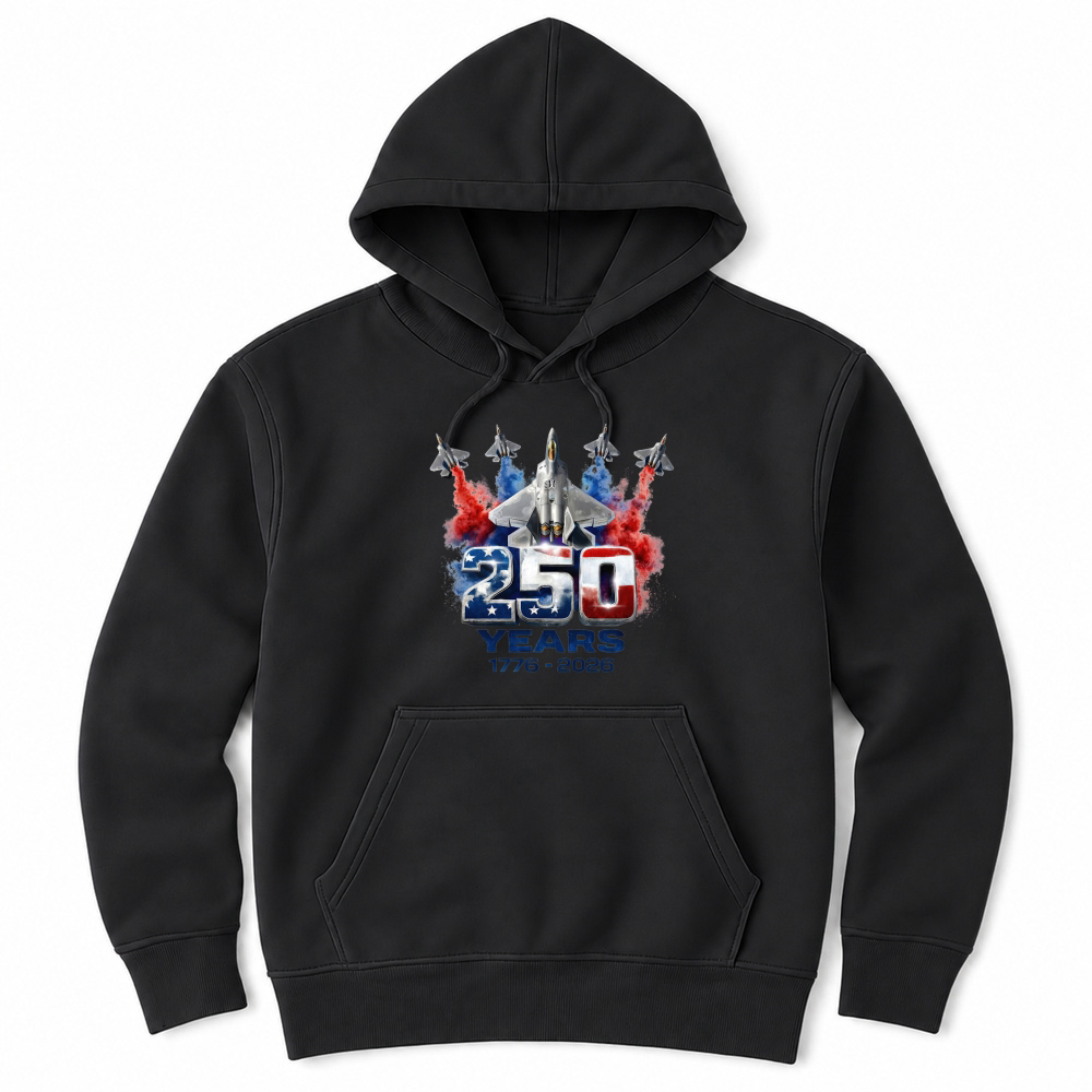 Product 4th of July Fighter Jet 250 Years 1776 2026 Unisex Hoodie