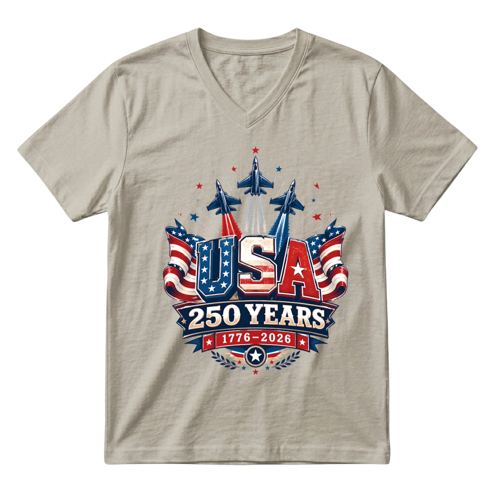 Product USA 250 Years Patriotic Jets 1776 2026 V-Neck T-shirt