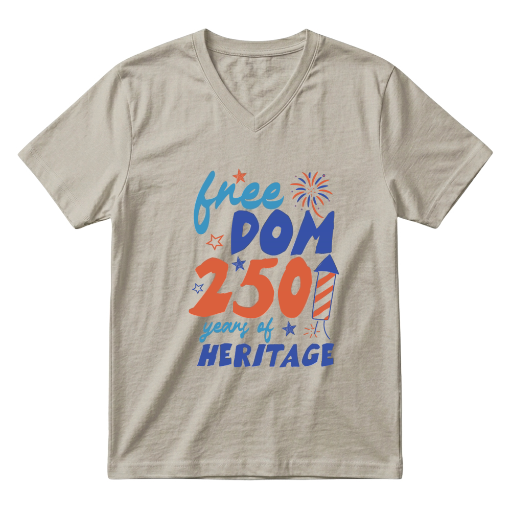 Product Vintage Hand drawn freedom 250 years of heritage 4th of july V-Neck T-shirt