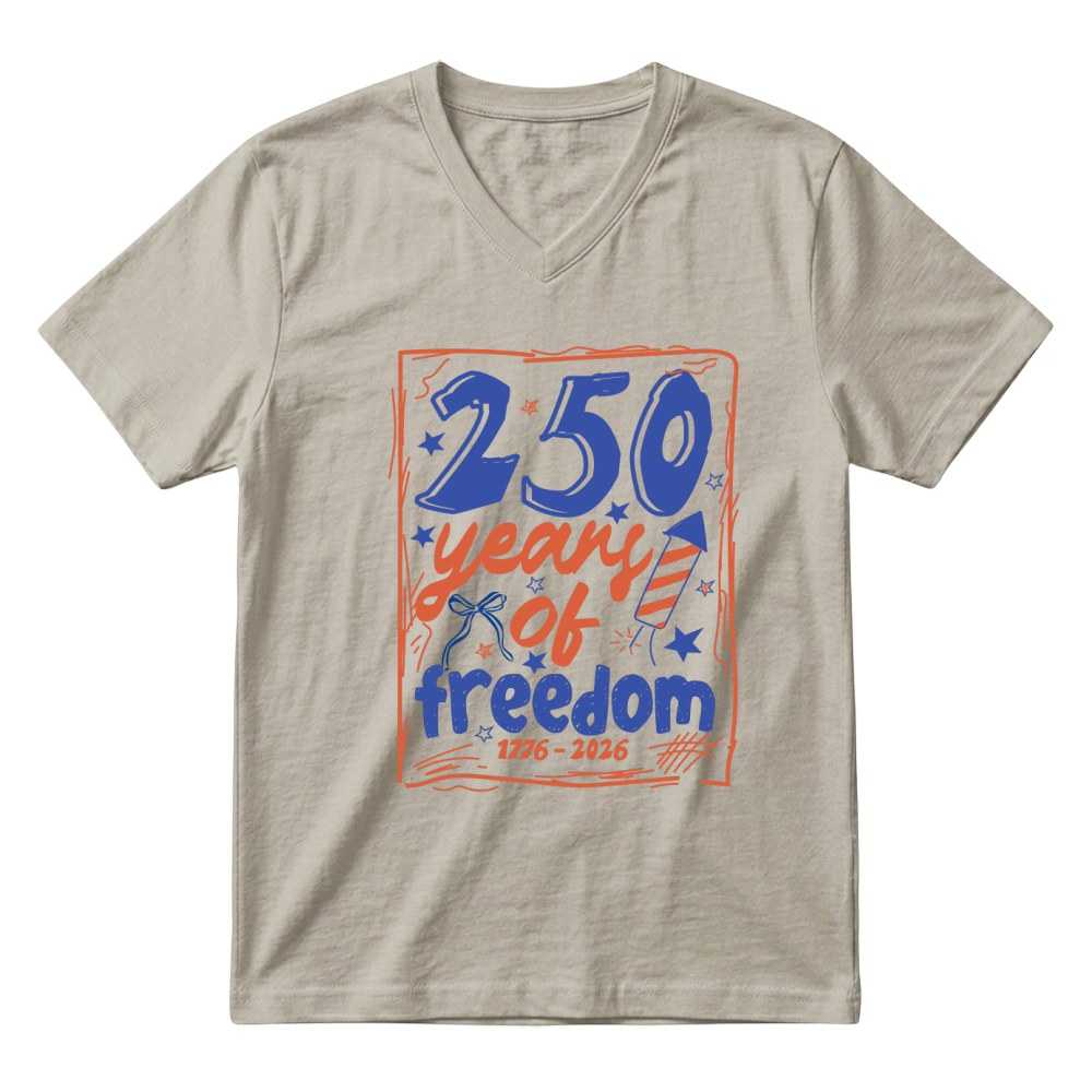 Product Vintage Hand Drawn 250 years of freedom America 250th Anniversary 1776 2026 V-Neck T-shirt