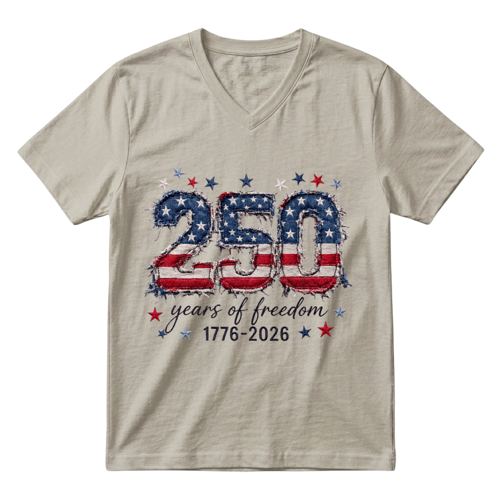 Product 250 Years Freedom Embroidery Patch V-Neck T-shirt