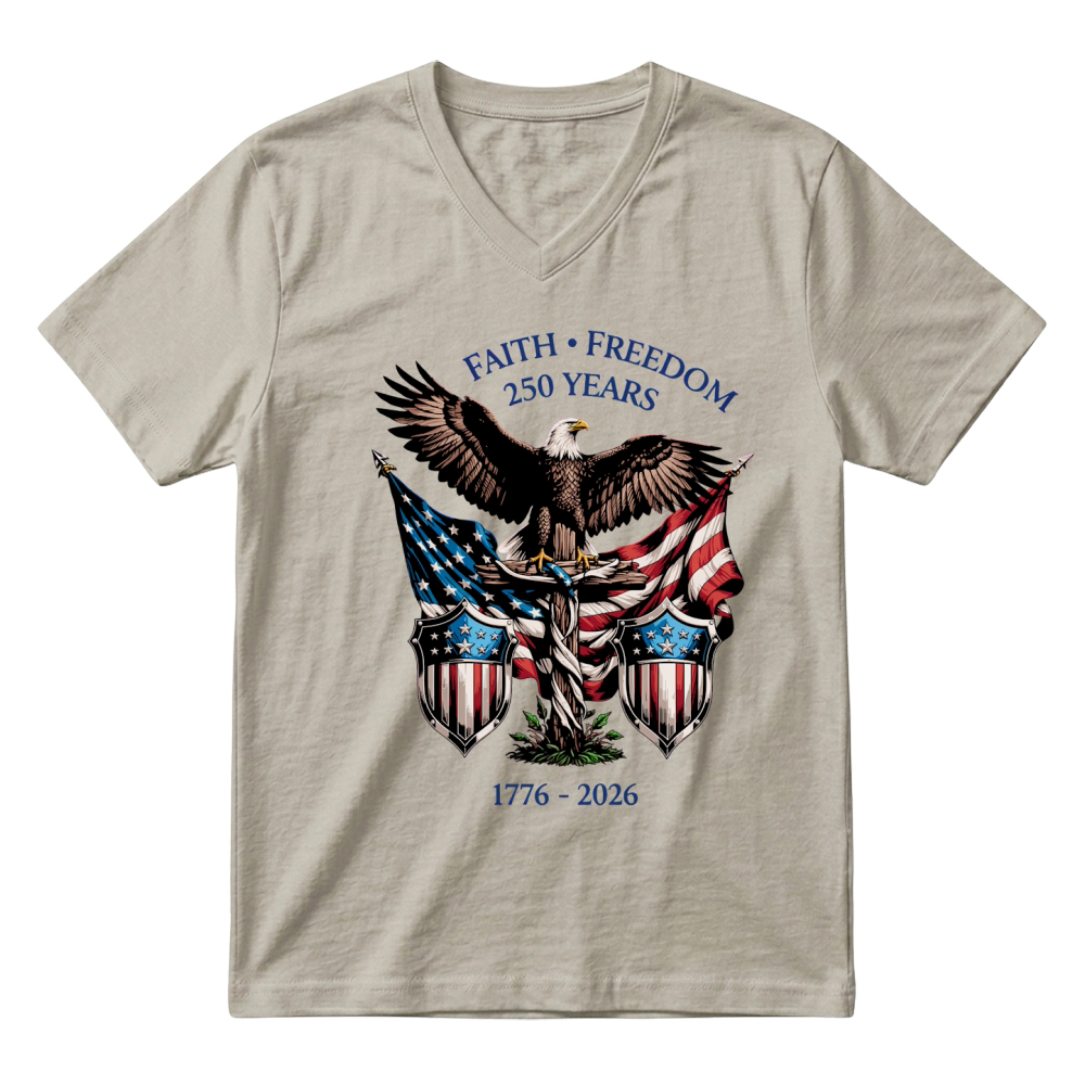 Product 250 Years Faith Freedom 4th of July USA V-Neck T-shirt