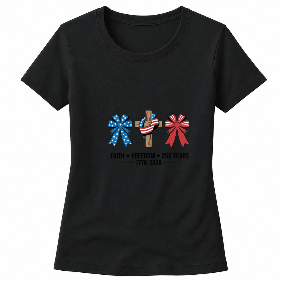 Product Faith Freedom 250 Years Jesus Christ 1776 2026 Women's T-shirts