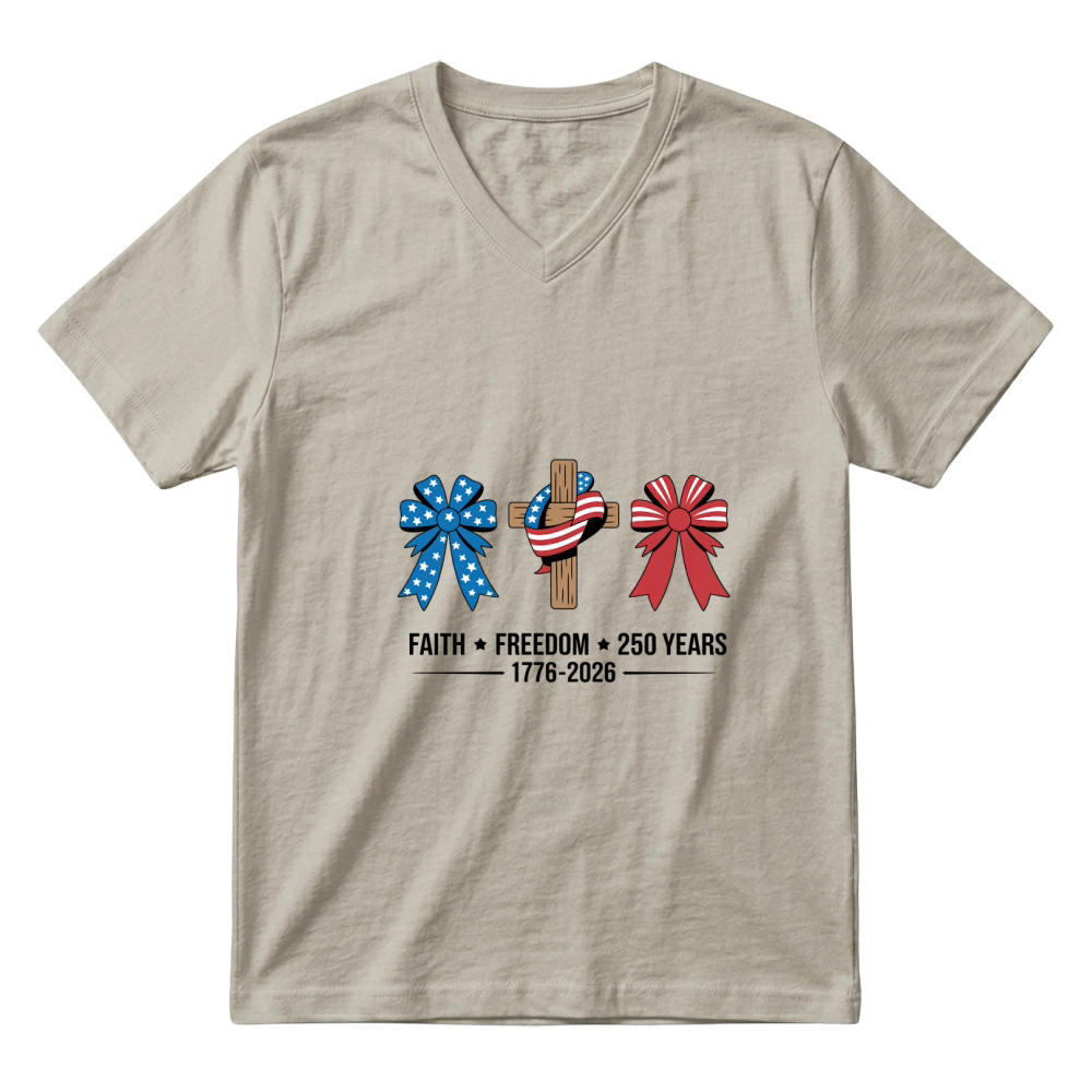 Product Faith Freedom 250 Years Jesus Christ 1776 2026 V-Neck T-shirt