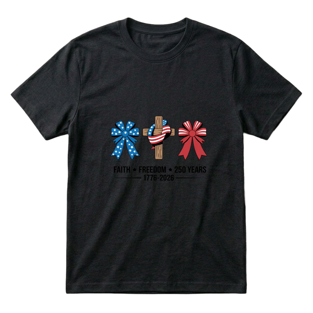 Product Faith Freedom 250 Years Jesus Christ 1776 2026 T-Shirt
