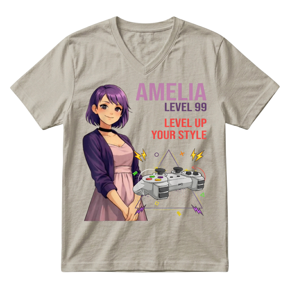 Product Amelia Cool Anime Girl Internet Meme Aesthetic Character T Shirt V-Neck T-shirt