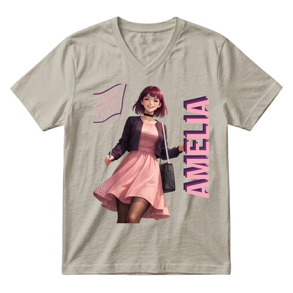 Product Amelia Kawaii Anime Character Purple Internet Aesthetic Meme T Shirt V-Neck T-shirt