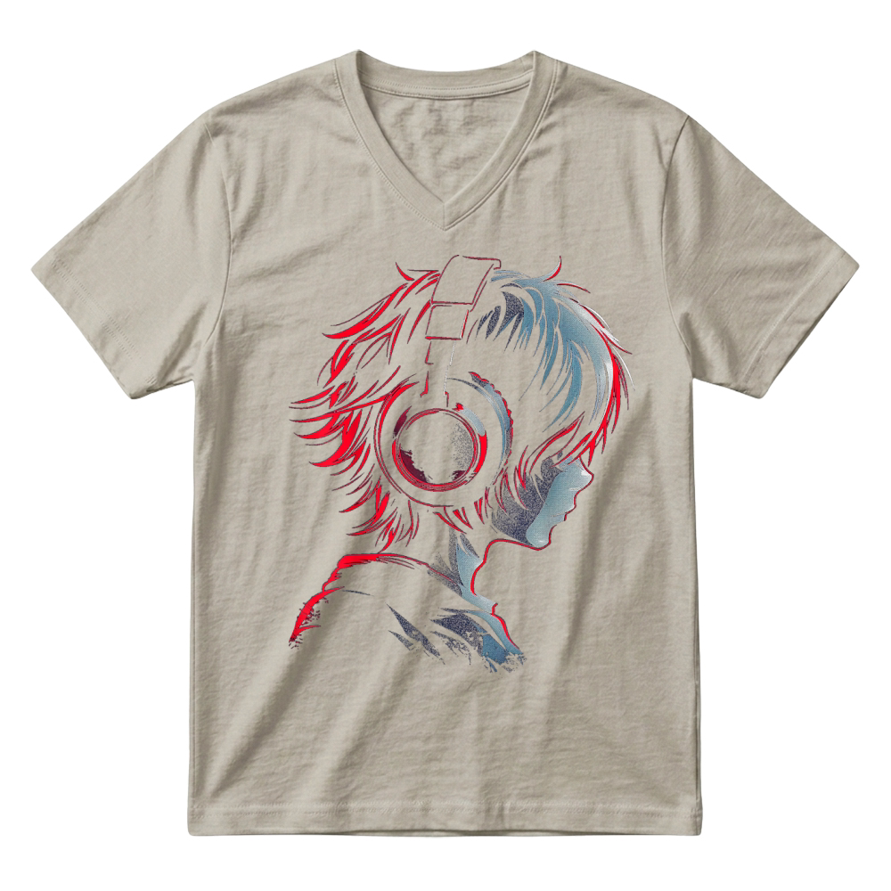 Product Anime Manga Graphic Headphone Artwork Anime T Shirt V-Neck T-shirt