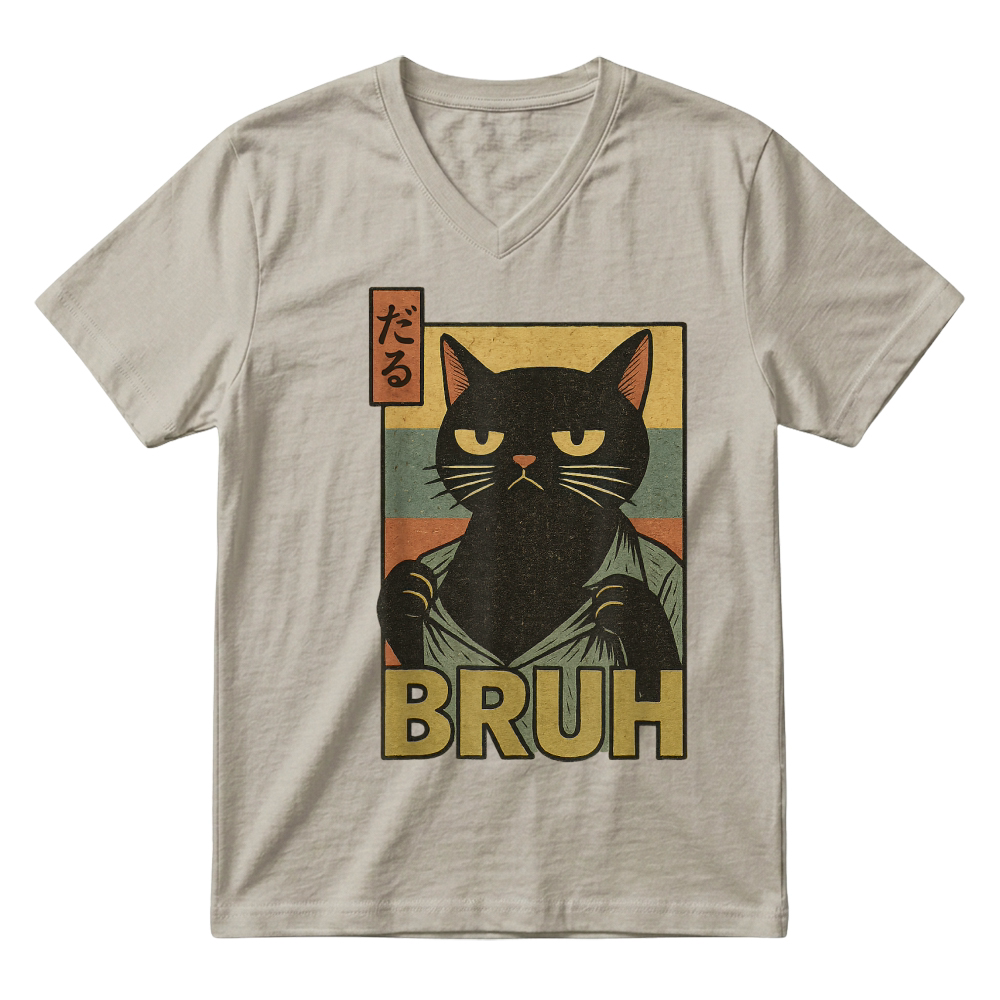 Product Funny Cat Bruh Teen Boys Girls Men Women Meme Japanese Anime T Shirt V-Neck T-shirt