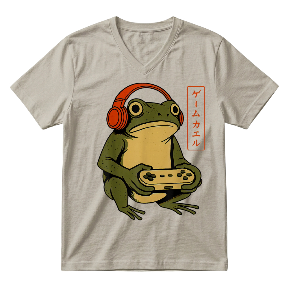 Product Japanese Gamer Frog Art Men Women Boys Funny Vintage Gaming T Shirt V-Neck T-shirt