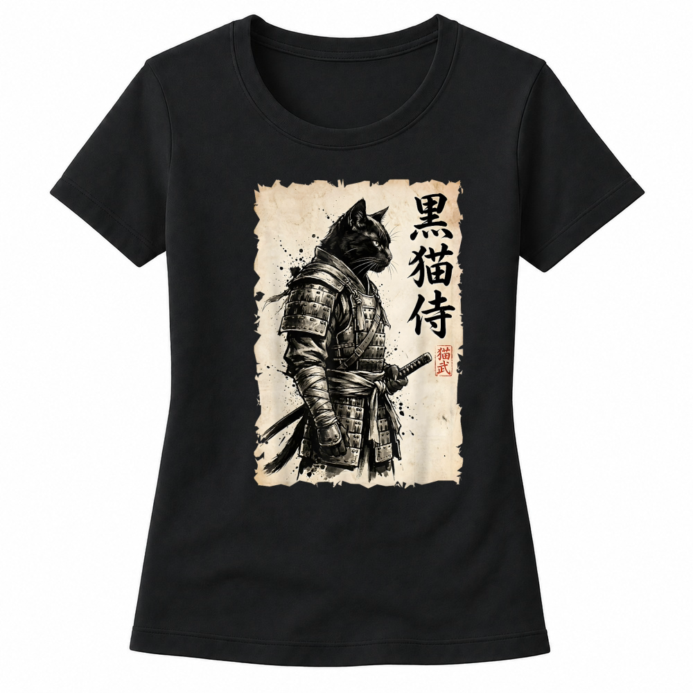 Product Samurai Cat Warrior Anime Japanese Art Kawaii Cat Samurai T Shirt Women's T-shirts
