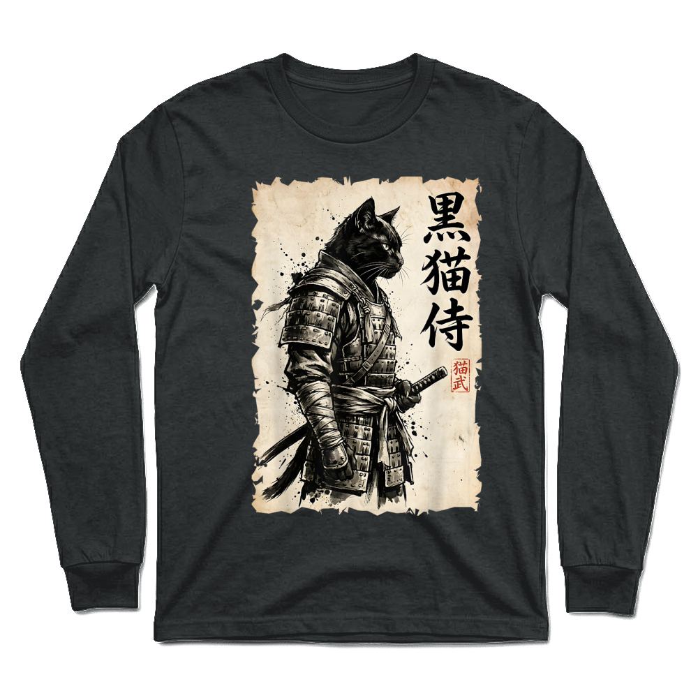 Product Samurai Cat Warrior Anime Japanese Art Kawaii Cat Samurai T Shirt Unisex Longsleeve