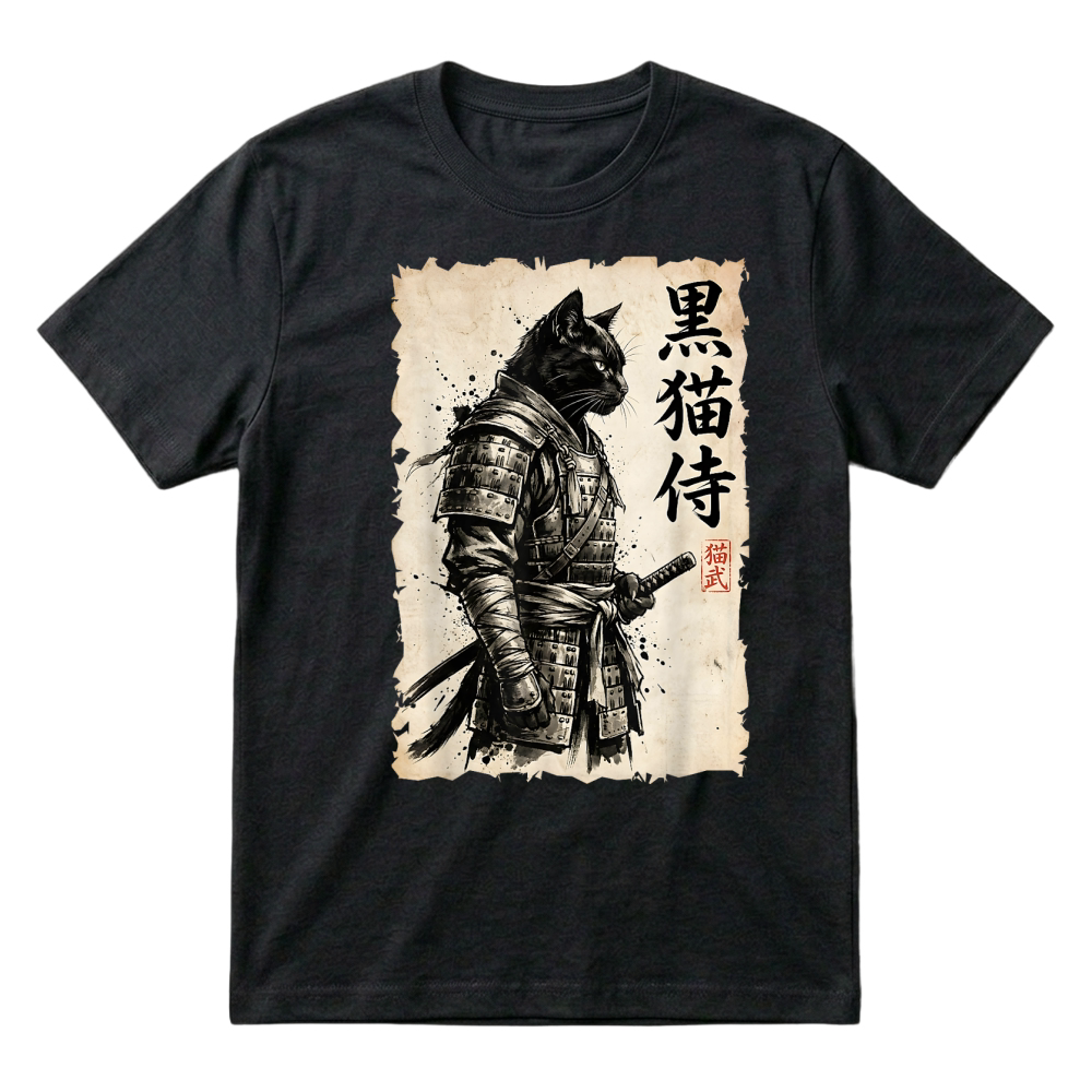 Product Samurai Cat Warrior Anime Japanese Art Kawaii Cat Samurai T Shirt T-Shirt