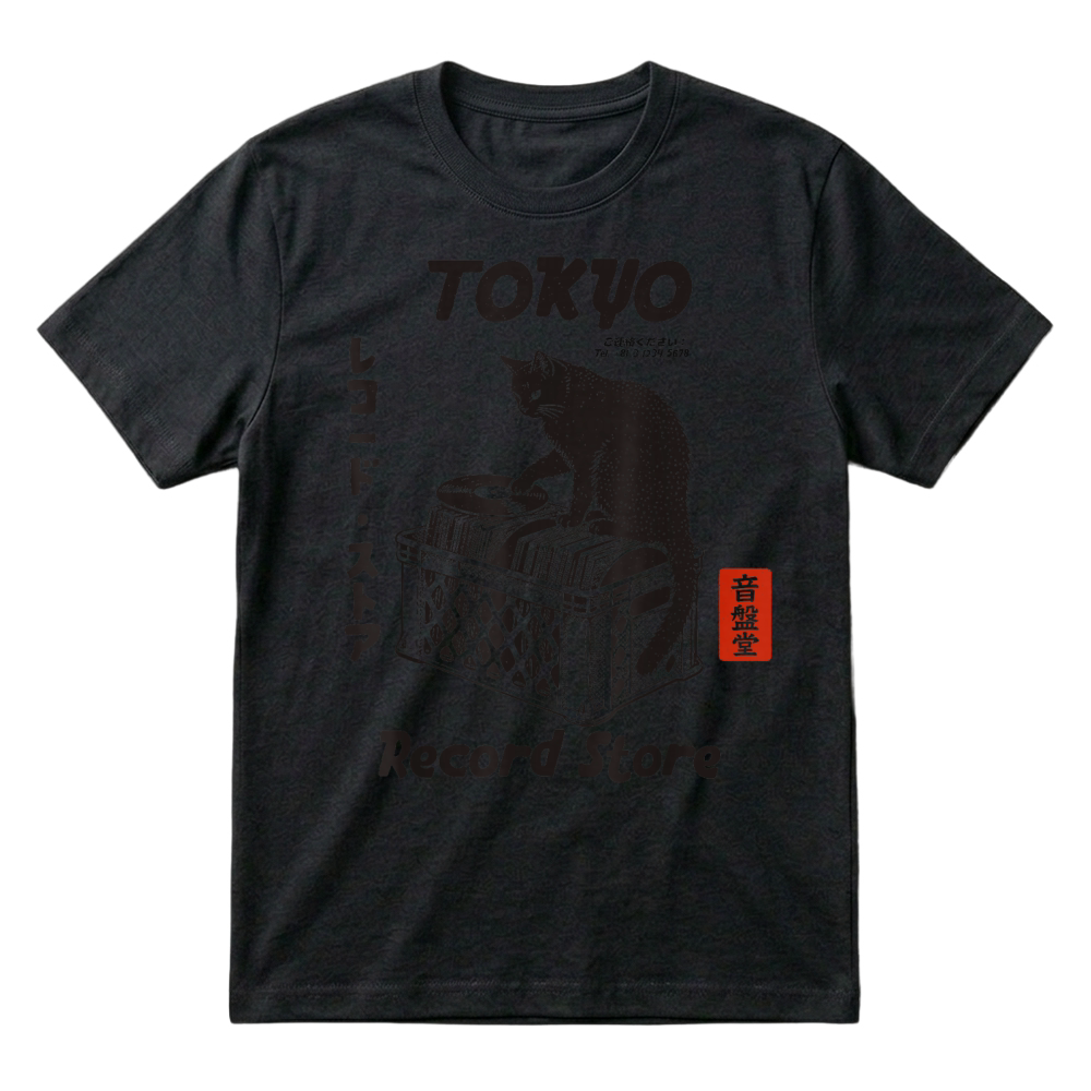 Product Tokyo Record Store Cat, Vintage Japanese Vinyl Music Anime T Shirt T-Shirt