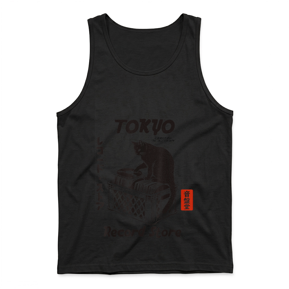 Product Tokyo Record Store Cat, Vintage Japanese Vinyl Music Anime T Shirt Tank Top