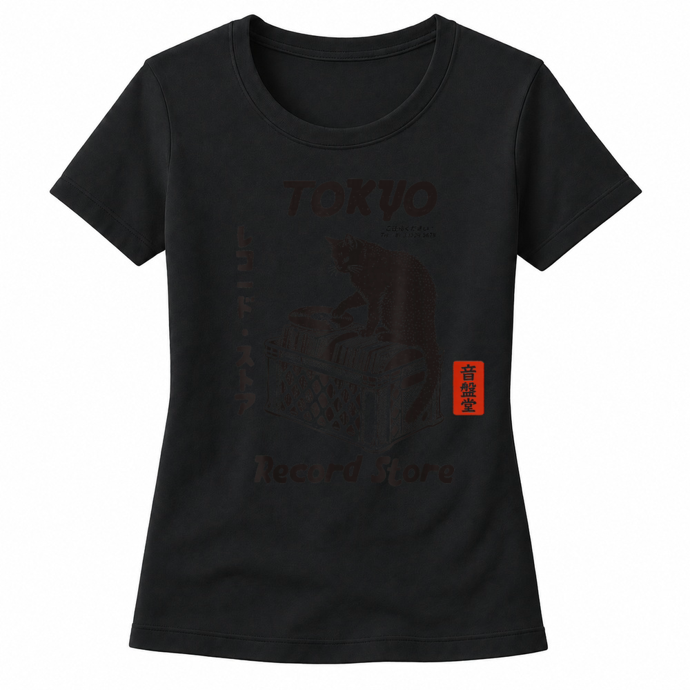 Product Tokyo Record Store Cat, Vintage Japanese Vinyl Music Anime T Shirt Women's T-shirts