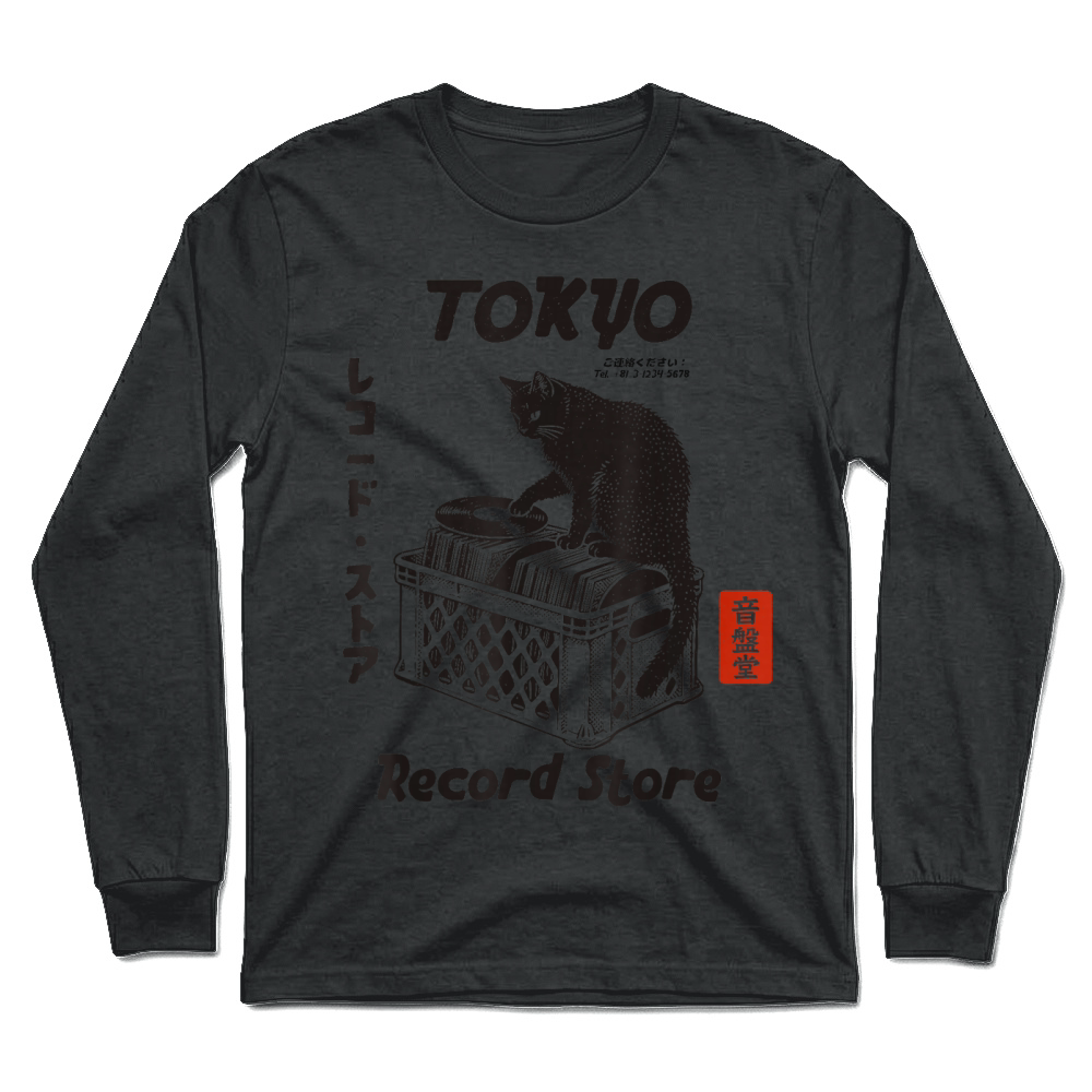 Product Tokyo Record Store Cat, Vintage Japanese Vinyl Music Anime T Shirt Unisex Longsleeve