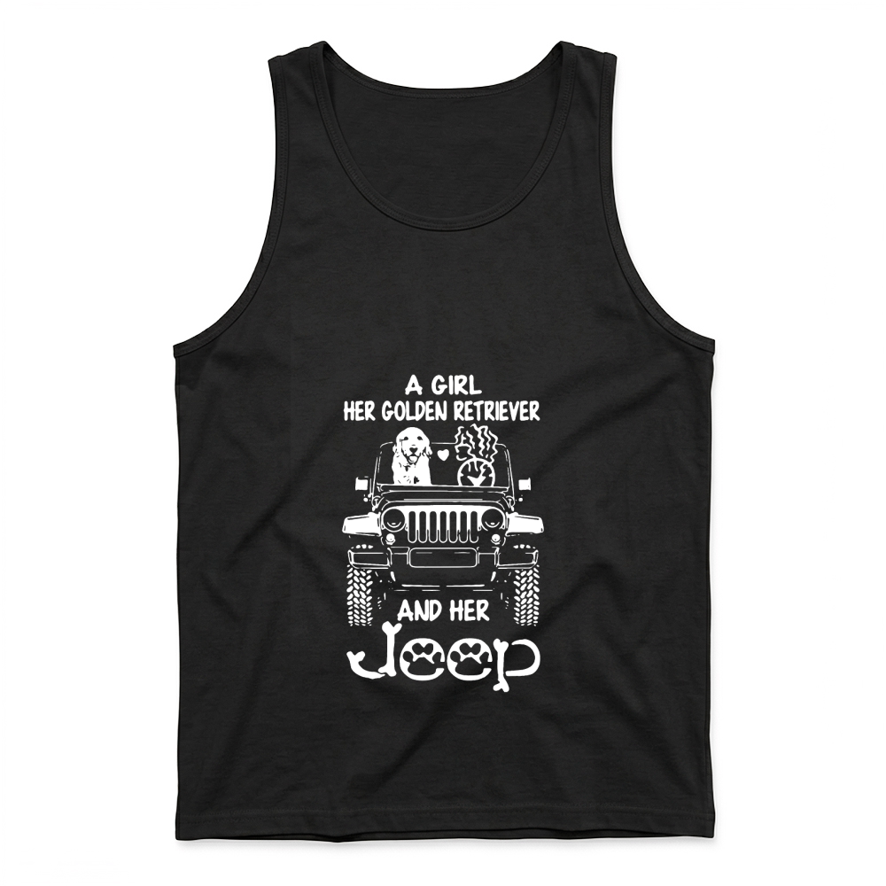 Product a girl her golden retriever and her jeep Tank top Woman Tank Top