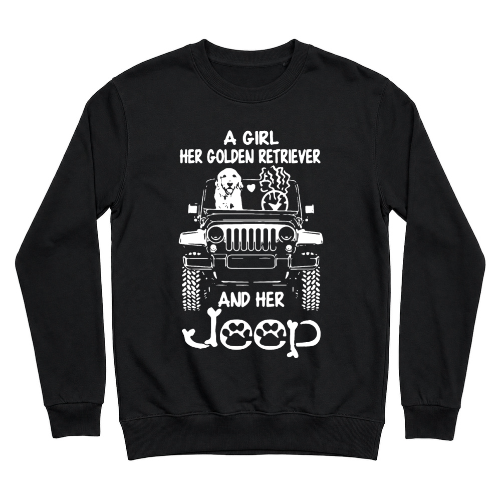 Product a girl her golden retriever and her jeep Tank top Woman Unisex Sweatshirt