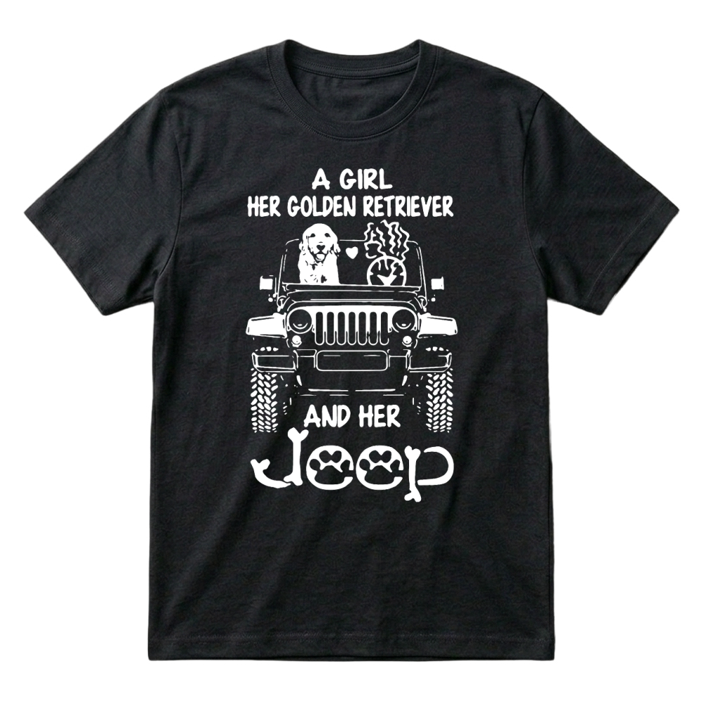 Product a girl her golden retriever and her jeep Hoodie Unisex T-Shirt