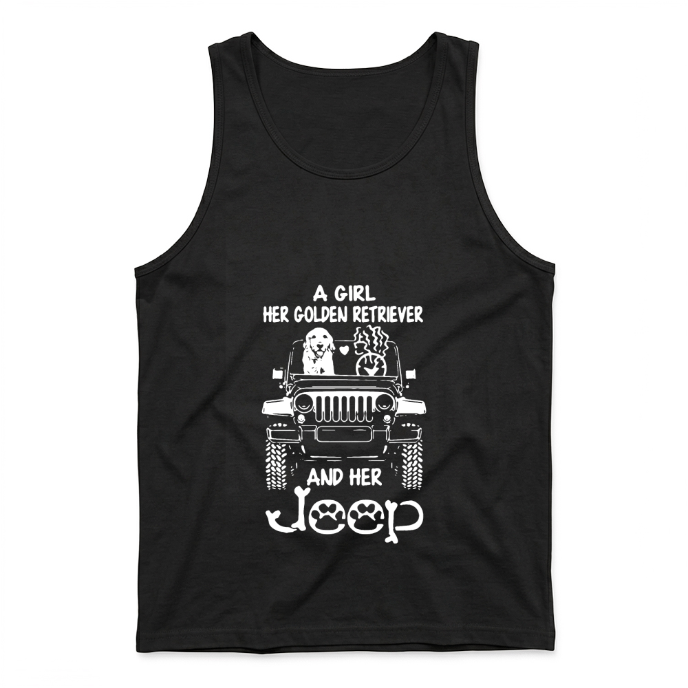 Product a girl her golden retriever and her jeep Hoodie Unisex Tank Top