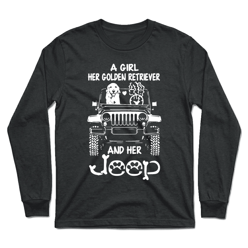 Product a girl her golden retriever and her jeep Hoodie Unisex Unisex Longsleeve