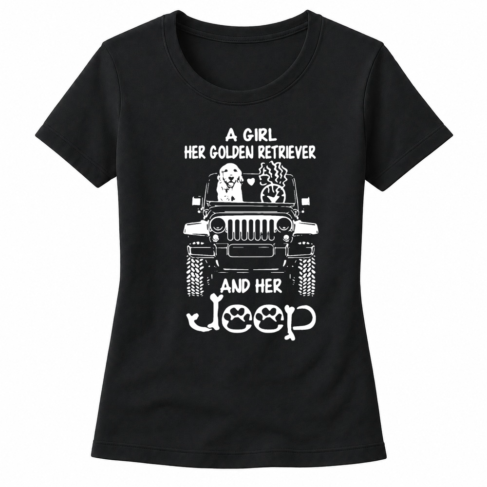 Product a girl her golden retriever and her jeep Hoodie Unisex Women's T-shirts