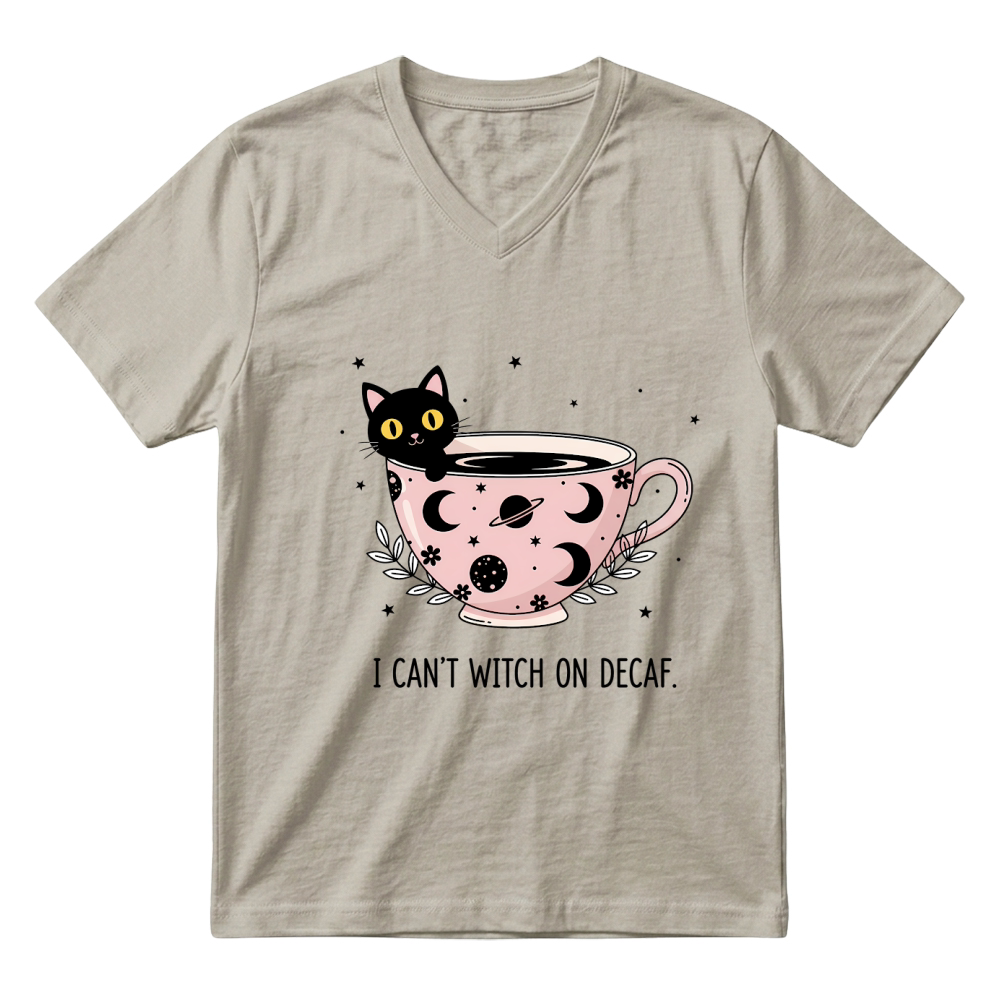 Product Spooky Halloween Retro I Cant Witch on Decaf V-Neck T-shirt