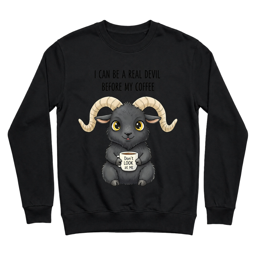 Product Spooky Halloween Retro Style Real Devil Before Coffee Ram Unisex Sweatshirt