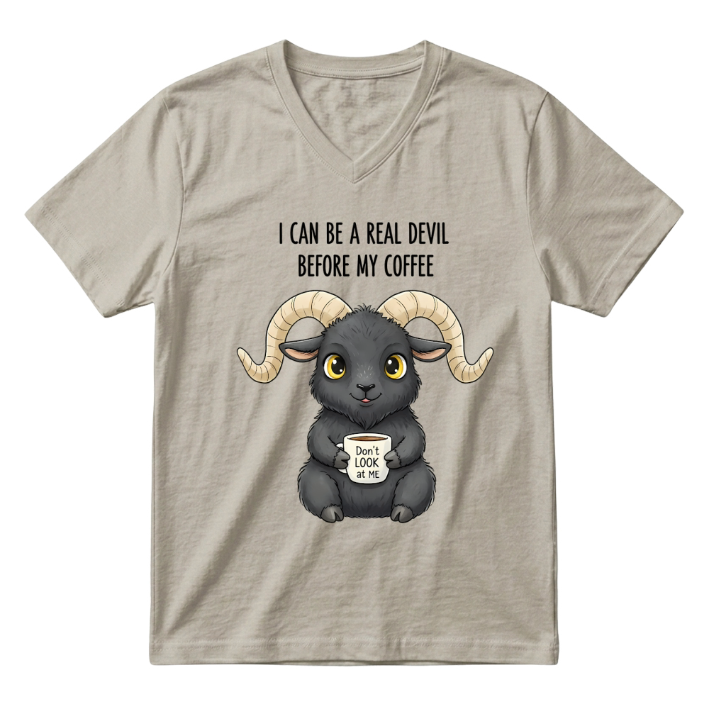 Product Spooky Halloween Retro Style Real Devil Before Coffee Ram V-Neck T-shirt